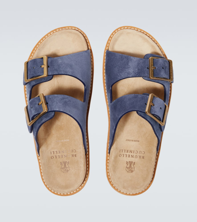 Shop Brunello Cucinelli Suede Sandals In Blue