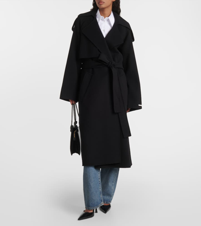 Shop Sportmax Fiore Wool Wrap Coat In Black