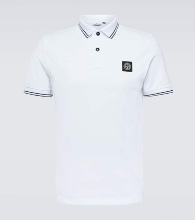 Shop Stone Island Compass Cotton-blend Piqué Polo Shirt In Weiss