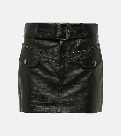 Shop Alessandra Rich Studded Leather Miniskirt In Black