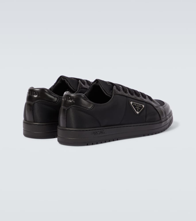 Prada Leather Sneakers With Embellished Inserts And Padded Ankle In Black