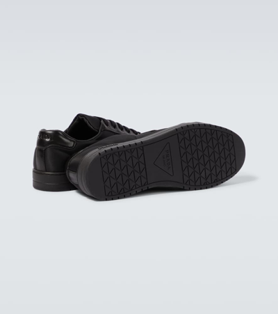 Prada Leather Sneakers With Embellished Inserts And Padded Ankle In Black