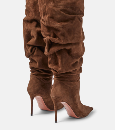 Shop Amina Muaddi Jahleel 95 Suede Ankle Boots In Brown