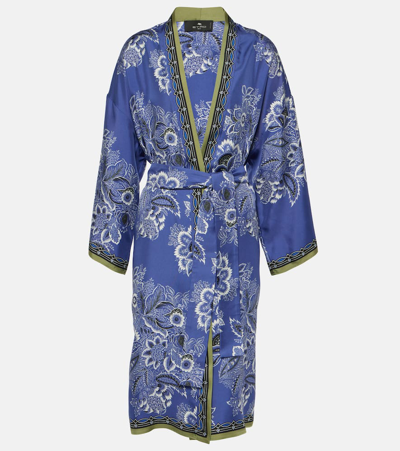 Shop Etro Printed Silk Twill Robe In Multicoloured