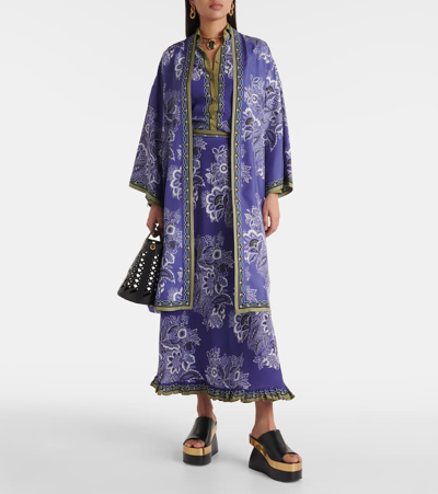 Shop Etro Printed Silk Twill Robe In Multicoloured