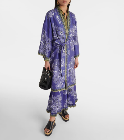 Shop Etro Printed Silk Twill Robe In Multicoloured