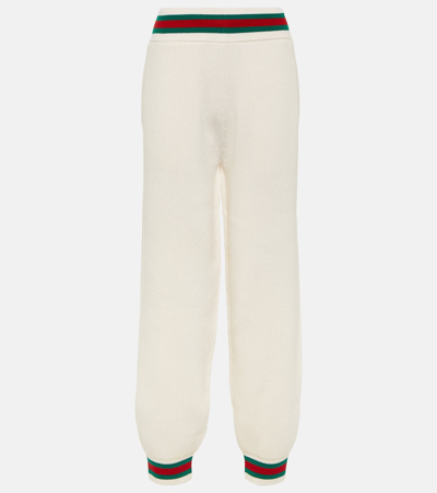 Shop Gucci Ribbed-knit Wool Sweatpants In White