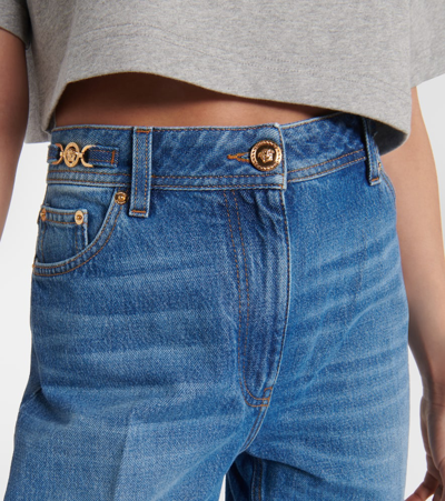 Shop Versace High-rise Straight Jeans In Blue