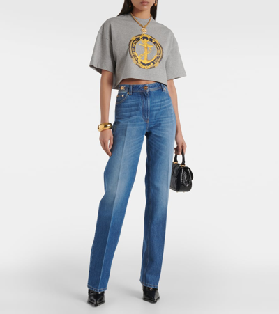 Shop Versace High-rise Straight Jeans In Blue