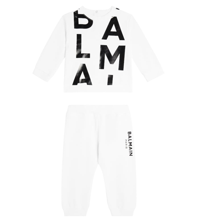 Shop Balmain Baby Set Of Cotton Sweatshirt And Sweatpants In White