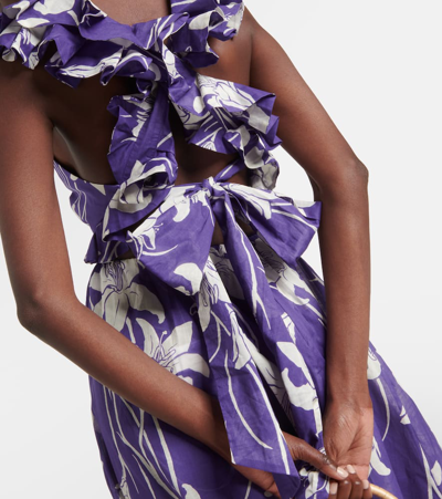 Shop Zimmermann Acadian Floral Cotton Maxi Dress In Purple