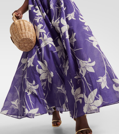 Shop Zimmermann Acadian Floral Cotton Maxi Dress In Purple
