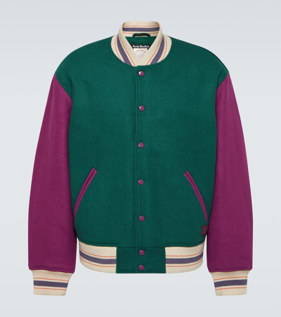 Shop Acne Studios Colorblocked Wool-blend Varsity Jacket In Green
