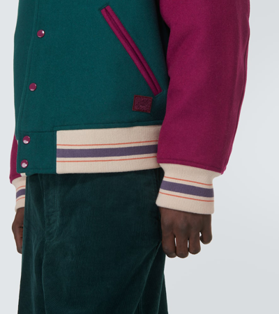 Shop Acne Studios Colorblocked Wool-blend Varsity Jacket In Green