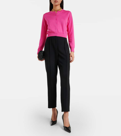 Shop Carolina Herrera Cropped Silk And Cotton Cardigan In Pink