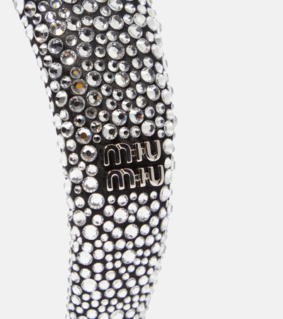 Miu Miu Logo Crystal-embellished Headband In Metallic
