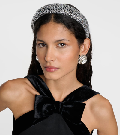 Miu Miu Logo Crystal-embellished Headband In Metallic