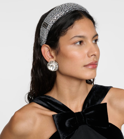 Miu Miu Logo Crystal-embellished Headband In Metallic