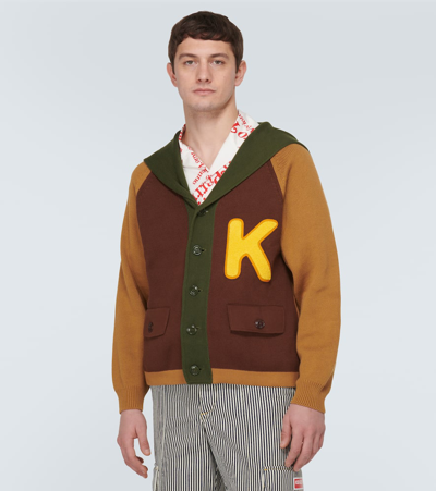 Shop Kenzo Logo Cotton Cardigan In Brown