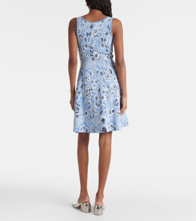 Shop Etro Paisley Knitted Jacquard Minidress In Blue