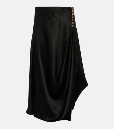 Shop Loewe Chain-detail Silk Satin Midi Skirt In Black