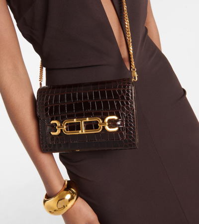 Shop Tom Ford Whitney Mini Croc-effect Leather Shoulder Bag In Brown