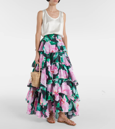 Shop Alexandra Miro Cordelia Floral Tiered Maxi Skirt In Multicoloured