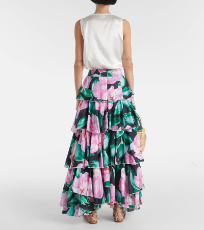 Shop Alexandra Miro Cordelia Floral Tiered Maxi Skirt In Multicoloured