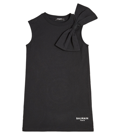 Shop Balmain Bow-detail Cotton Jersey Dress In Black