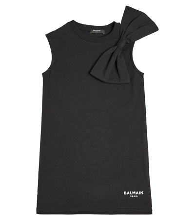 Balmain Girls Black Cotton Bow Dress In Black