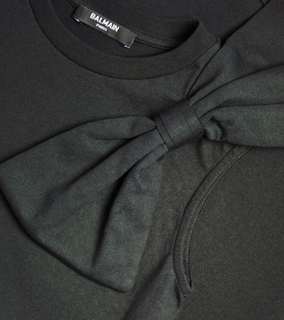 Balmain Girls Black Cotton Bow Dress In Black