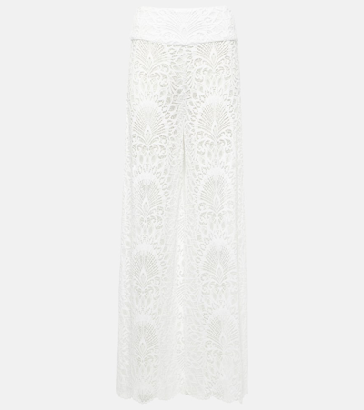Shop Alexandra Miro Charlize Lace Wide-leg Pants In White