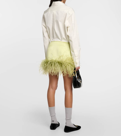 Miu Miu Feather-trimmed Satin Miniskirt In Green
