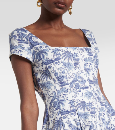 Shop Staud Wells Floral Cotton Midi Dress In Blue