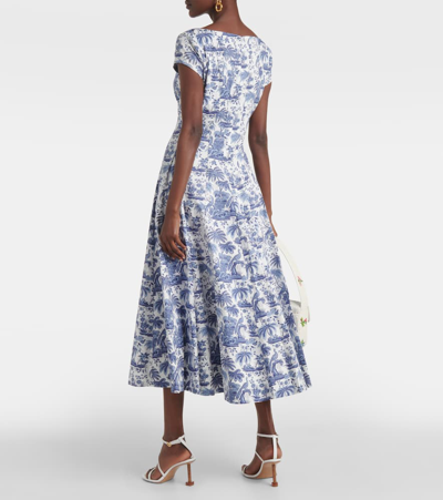 Shop Staud Wells Floral Cotton Midi Dress In Blue