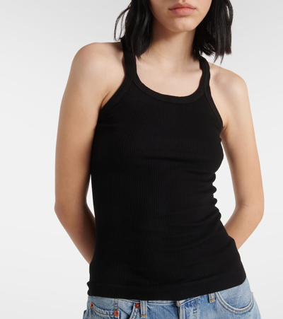Shop Re/done Ribbed-knit Cotton Jersey Tank Top In Black