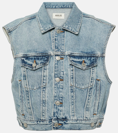 Agolde Charli Distressed Denim Vest In Blue
