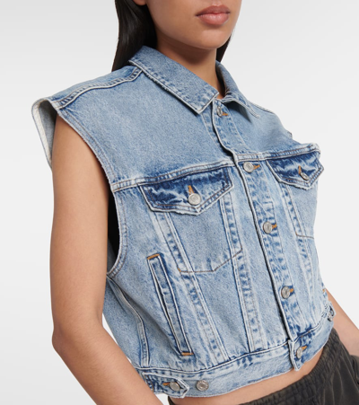 Agolde Charli Distressed Denim Vest In Blue