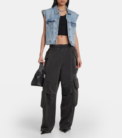 Agolde Charli Distressed Denim Vest In Blue
