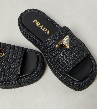 Prada Raffie Single-band Platform Slides In Black