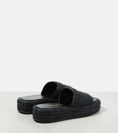 Prada Raffie Single-band Platform Slides In Black