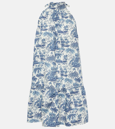 Shop Staud Marlowe Floral Cotton Minidress In Blue