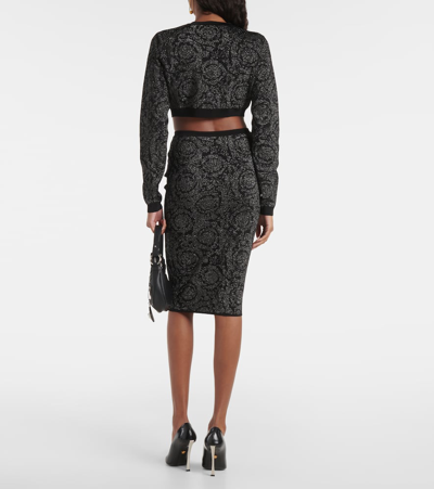 Shop Versace Barocco Knit Midi Skirt In Black