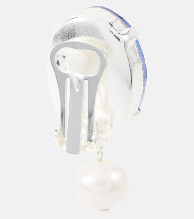 Magda Butrym Asymmetric Crystal And Pearl Drop Earrings In Blue