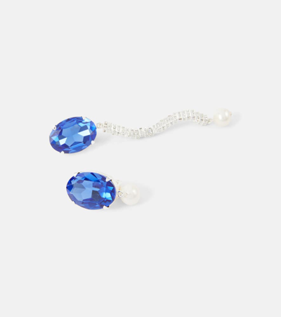 Shop Magda Butrym Asymmetric Crystal And Pearl Drop Earrings In Blue