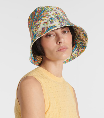 Shop Etro Printed Cotton Bucket Hat In Multicoloured