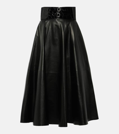 ALAÏA ALAÏA HIGH-RISE LEATHER MIDI SKIRT 