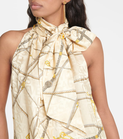 Versace Chain-link Print Halterneck Top In Sand+gold