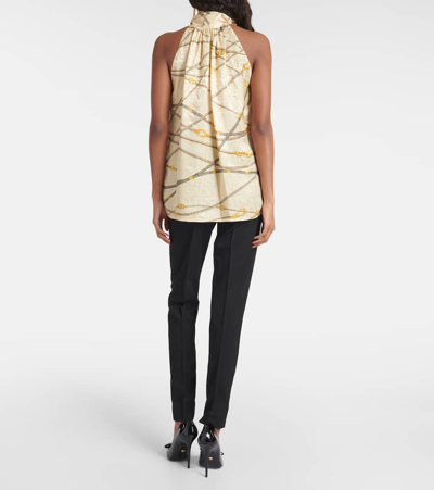 Versace Chain-link Print Halterneck Top In Sand+gold