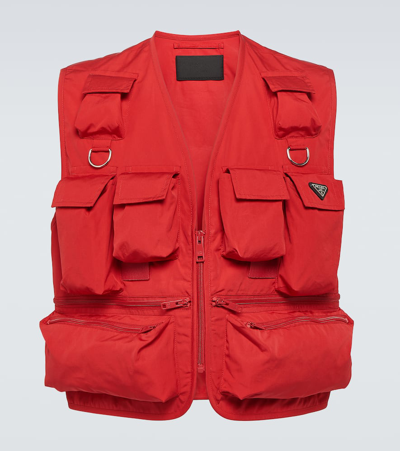 Prada Multi-pocket Cotton Gilet In Red